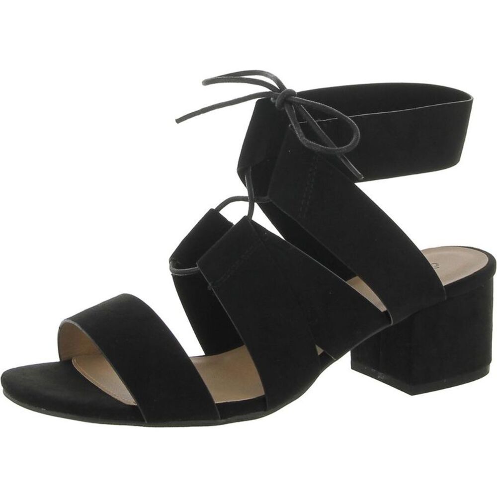 Qupid Womens Jaden Black Faux Suede Ankle Strap Dressy Heels Shoes NWT